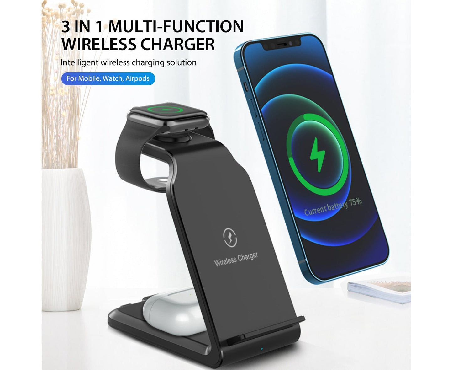 20W Wireless Charger Stand For IPhone 15 14 13 12 11 XR 8 Apple Watch 3 In 1 Fast Charging Dock Station for Airpods Pro IWatch 9